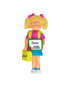Personalized First Day of School Christmas Tree Ornament Female Blonde Caucasian