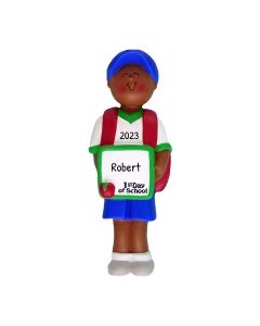 Personalized First Day of School Christmas Tree Ornament Male Brunette African American