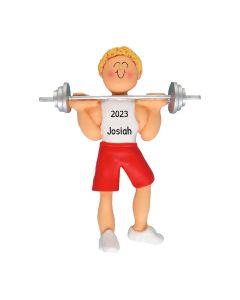 Personalized Weight Lifter Christmas Tree Ornament Male Blonde Caucasian