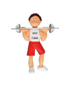 Personalized Weight Lifter Christmas Tree Ornament Male Brunette Caucasian