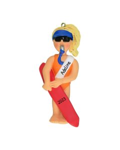 Personalized Lifeguard Christmas Tree Ornament Female Blonde