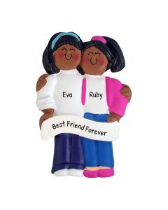 Personalized Best Friends Sisters Christmas Tree Ornament Brunette African American