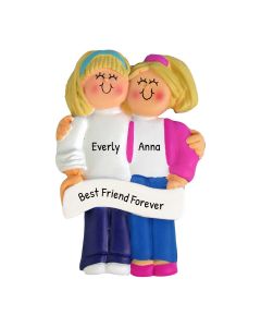Personalized Best Friends Sisters Christmas Tree Ornament Blonde Caucasian