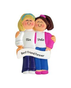 Personalized Best Friends Sisters Christmas Tree Ornament Blonde and Brunette Caucasian