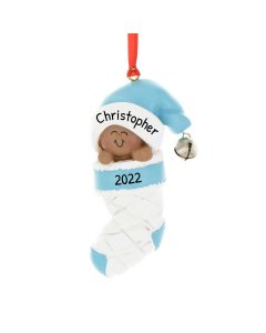 Personalized Baby's First Christmas Tree Ornament Male African American