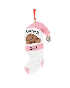 Personalized Baby's First Christmas Tree Ornament Female African American