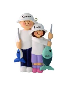 Personalized Fishing Couple Friends Christmas Tree Ornament Female