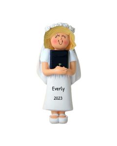 Personalized First Communion Bible Ornament Female Blonde