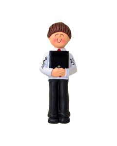 Personalized First Communion Bible Christmas Tree Ornament Male Brunette