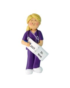 Personalized Scrubs Nurse Girl Boy Christmas Tree Ornament Female Blonde Caucasian