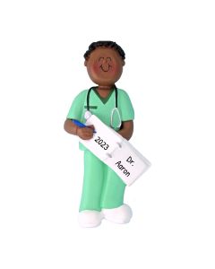 Personalized Scrubs Nurse Girl Boy Christmas Tree Ornament Male Brunette African American