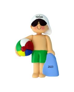 Personalized Beach Child Christmas Tree Ornament Male Neutral Green