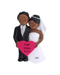 Personalized Newlyweds Christmas Tree Ornament Brunette and Brunette African American