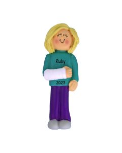 Personalized Cast on Arm Christmas Tree Ornament Female Blonde