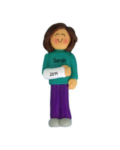 Personalized Cast on Arm Christmas Tree Ornament Female Brunette