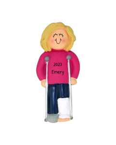 Personalized Crutches Christmas Tree Ornament Female Blonde