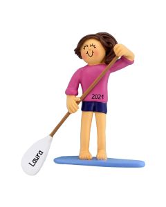 Personalized Paddle Christmas Tree Ornament Female Brunette Pink