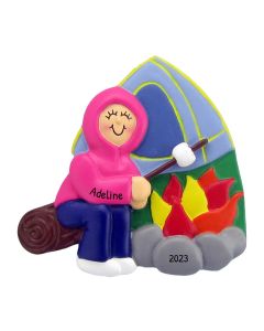 Personalized Camping Christmas Tree Ornament Female Pink