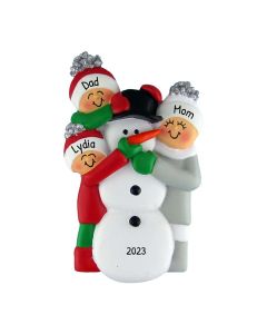 Personalized Building Snowman Family of 3 Christmas Tree Ornament