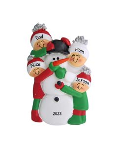 Personalized Building Snowman Family of 4 Christmas Tree Ornament 