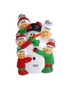 Personalized Building Snowman Family of 5 Christmas Ornament 