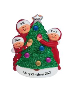 Personalized Decorating Tree Family of 3 Christmas Ornament
