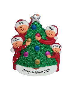 Personalized Decorating Tree Family of 4 Christmas Ornament