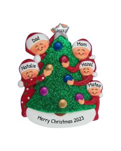 Personalized Decorating Tree Family of 5 Christmas Ornament