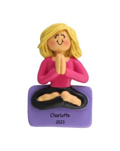 Personalized Yoga Girl Christmas Tree Ornament Blonde
