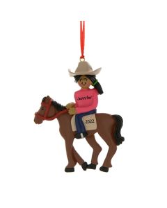 Personalized African American Horseback Riding Christmas Tree Ornament