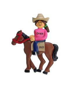 Personalized Horseback Riding Christmas Tree Ornament Female Brunette Pink
