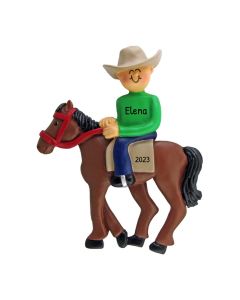 Personalized Horseback Riding Christmas Tree Ornament Male Blonde Green