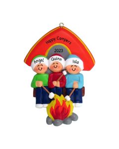 Personalized Camping Family of 3 Christmas Tree Ornament