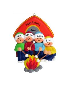 Personalized Camping Family of 4 Christmas Tree Ornament