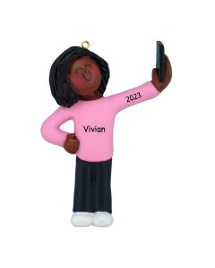 Personalized Selfie Christmas Tree Ornament African American Brunette