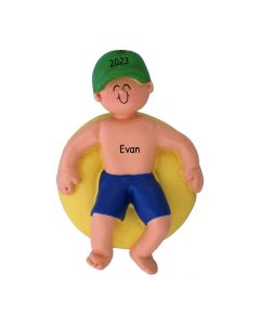 Personalized Inner Tube Christmas Tree Ornament Green Male