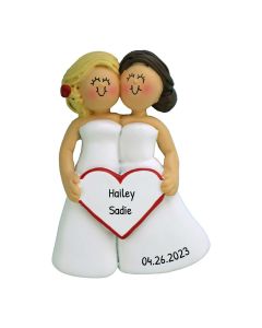 Personalized Same Sex Wedding Christmas Tree Ornament Same Sex Blonde and Brunette