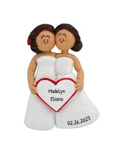 Personalized Same Sex Wedding Christmas Tree Ornament Same Sex Brunette and Brunette
