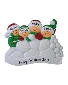 Personalized Snowball Fight Family of 4 Christmas Tree Ornament