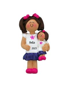 Personalized Child with Doll Christmas Tree Ornament Brunette