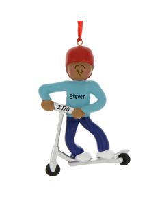 Personalized African American Kid Riding Scooter Christmas Tree Ornament