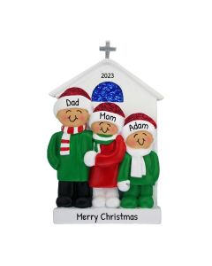 Personalized Church Family of 3 Christmas Tree Ornament