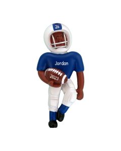Personalized Playing Football Boy Christmas Tree Ornament Male African American Blue
