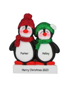 Personalized Penguin Family of 2 Christmas Tree Ornament