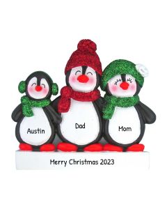 Personalized Penguin Family of Three Christmas Tree Ornament