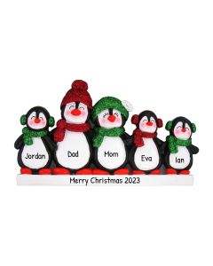 Personalized Penguin Family of 5 Christmas Ornament