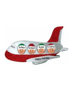 Personalized Airplane Family of 4 Christmas Tree Ornament