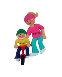 Personalized Two Wheeler Rider Christmas Tree Ornament Female Blonde Pink