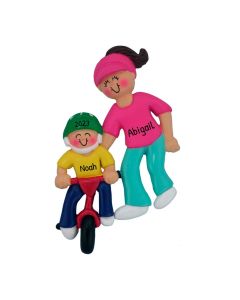 Personalized Two Wheeler Rider Christmas Tree Ornament Female Brunette Pink