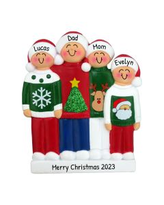 Personalized Ugly Sweater Family of 5 Christmas Ornament 